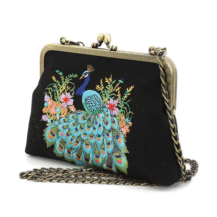 Peacock Embroidered Kisslock Bag-1