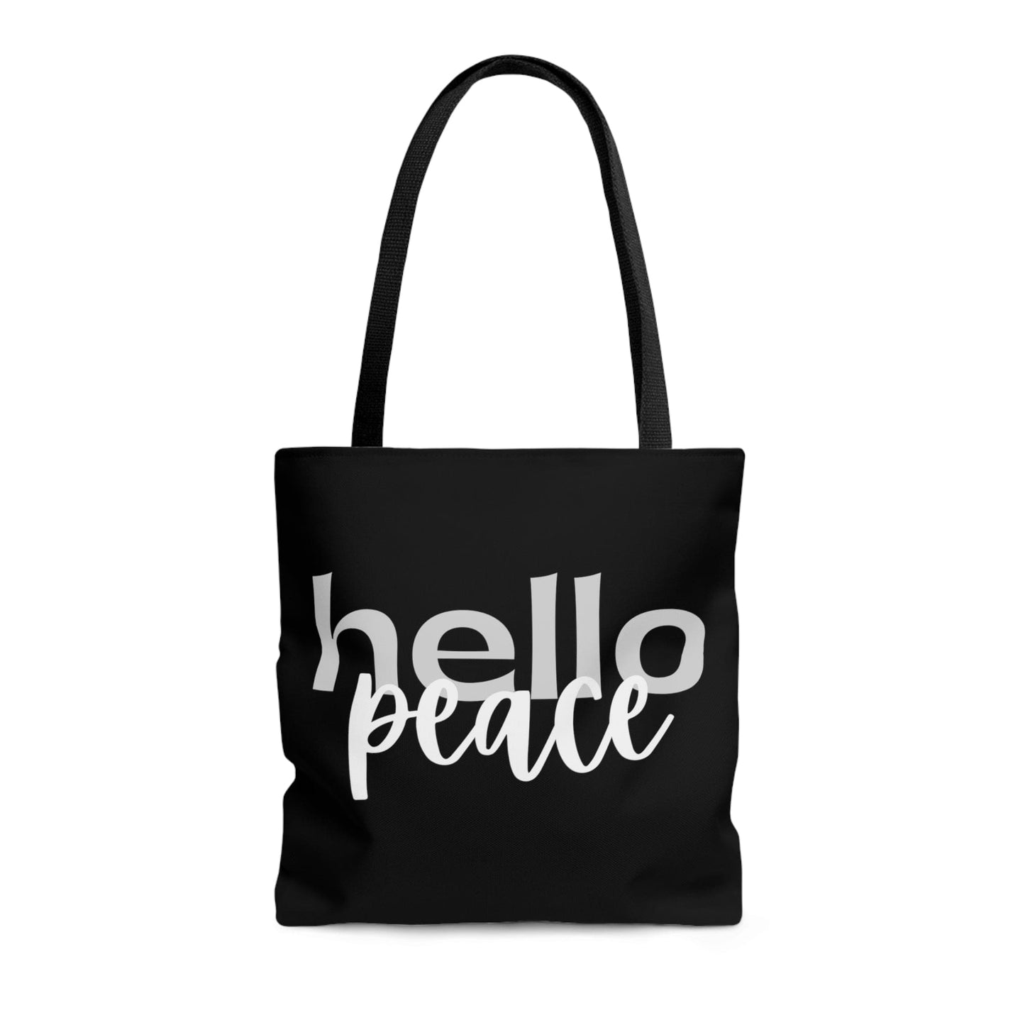 Large Tote Bag Hello Peace Motivational Peaceful Aspiration - Grey/white-1