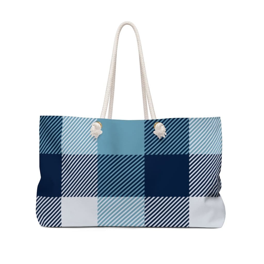 Weekender Tote Bag - Blue/white Plaid-1