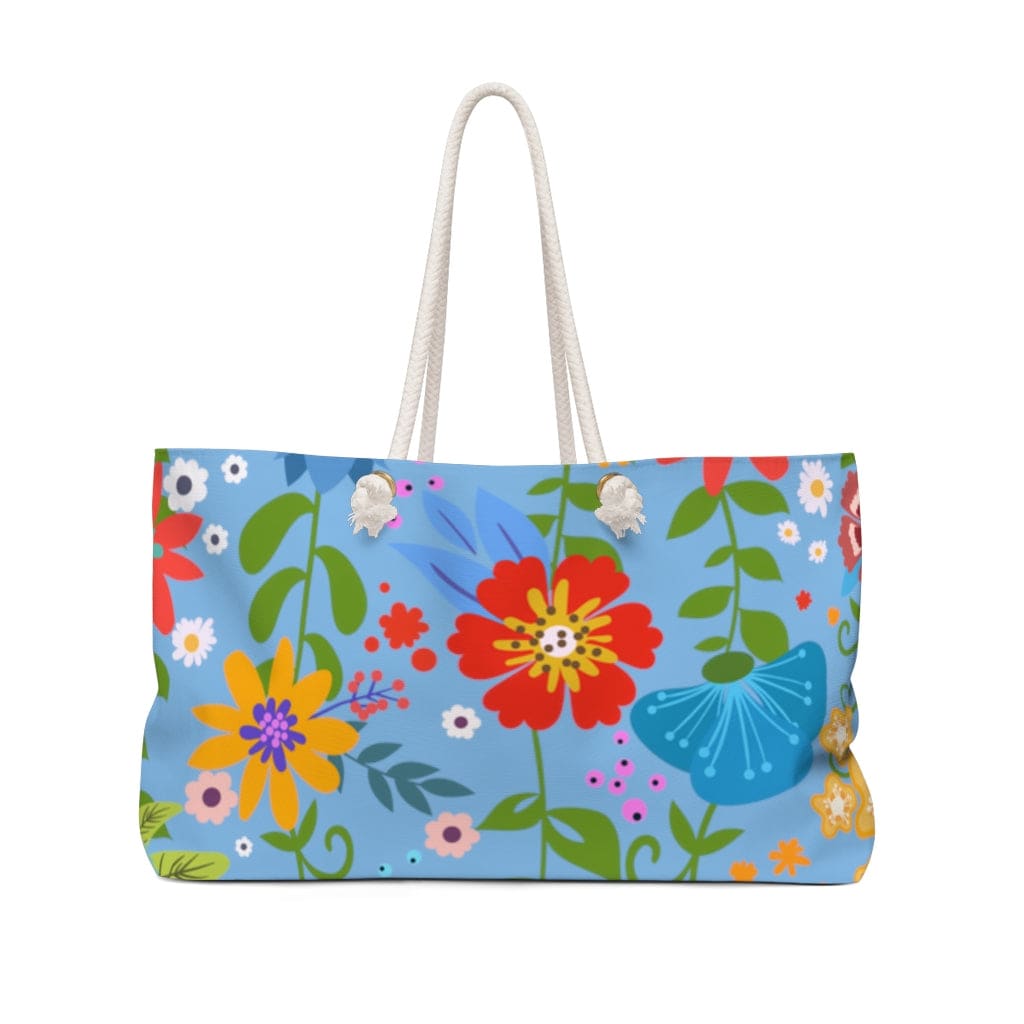 Weekender Tote Bag - Floral Print - Blue-1
