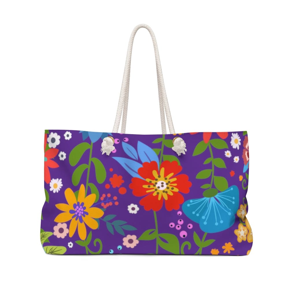 Weekender Tote Bag - Floral Print - Purple-1