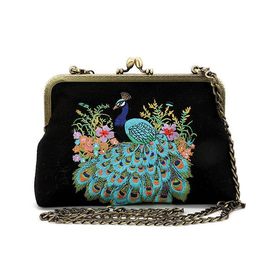 Peacock Embroidered Kisslock Bag-0