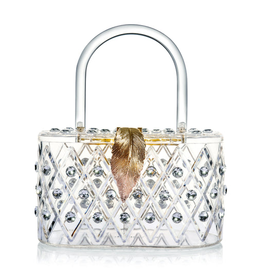 1950 Vintage style "The Princess " unique Oval Crystal Acrylic Lucite Box Clutch Bag-0