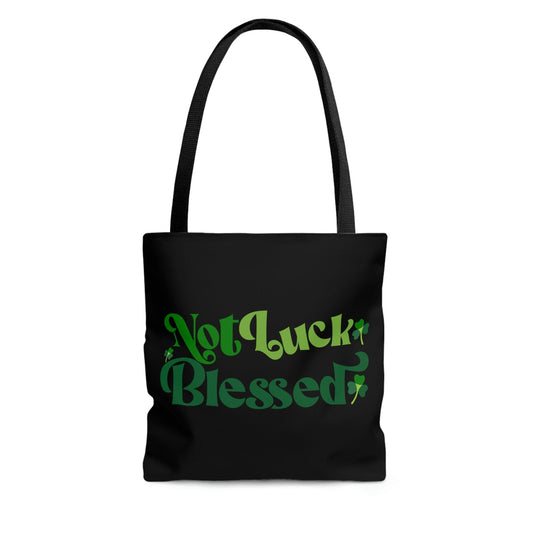 Large Tote Bag - not Luck Blessed - Word Art Inspiration-0