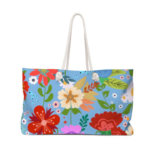 Weekender Tote Bag - Floral Print - Blue-0