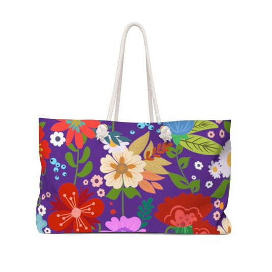 Weekender Tote Bag - Floral Print - Purple-0