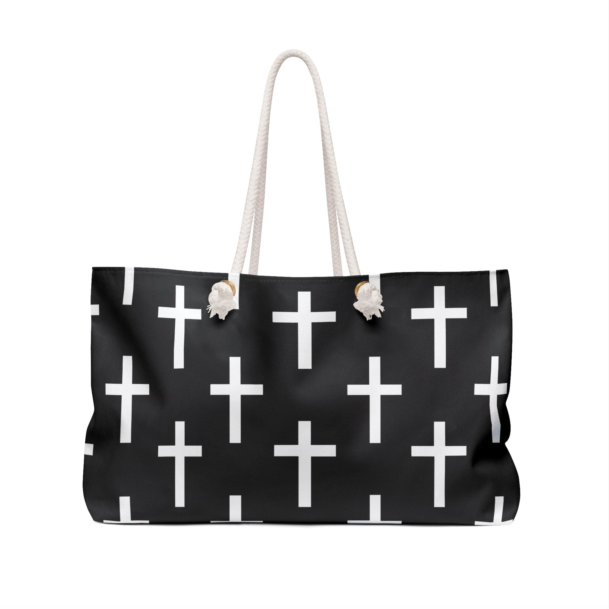 Weekender Tote Bag Black and White Seamless Cross Pattern-1