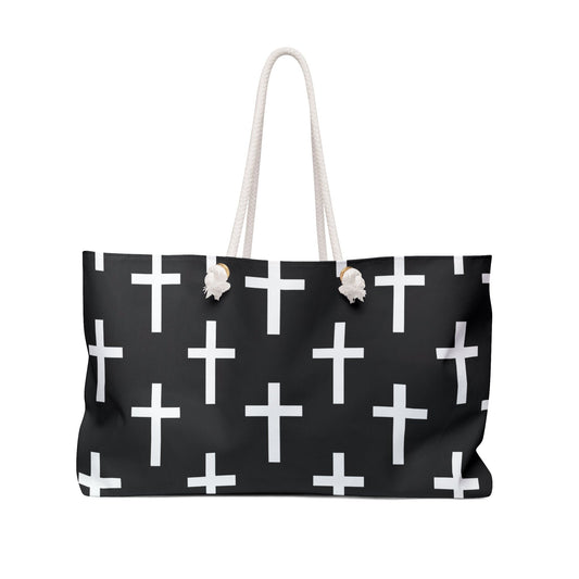 Weekender Tote Bag Black and White Seamless Cross Pattern-0